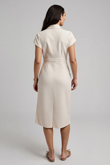 Apricot Sheath Lapel Neck Work Dress